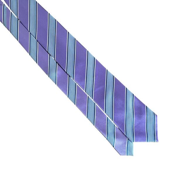 Vintage Yves Saint Laurent YSL Silk Tie Striped Italy Lavender Purple Blue White - Picture 6 of 9